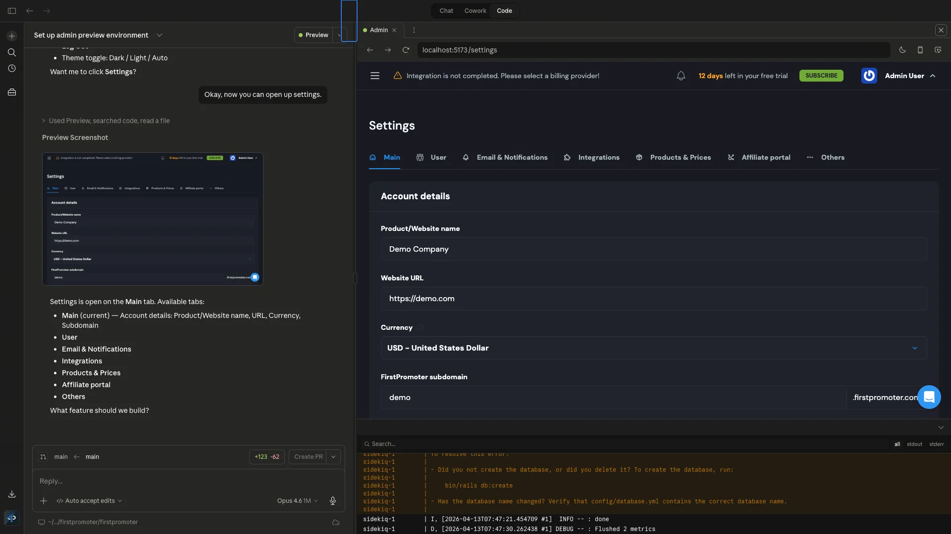 Claude Code Desktop running a preview